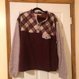 LAST CALL Kori America Burgundy & Plaid Pullover - Size Large